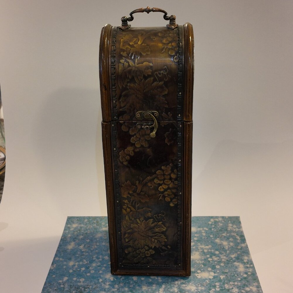 Vintage Embossed Grape & Vine Wooden Wine Box